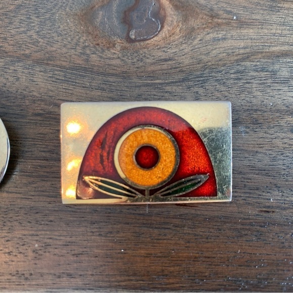 Pair Brooch De Passille Sylvestre Enamel Vintage MCM Made in Canada Face Flower - Picture 14 of 14